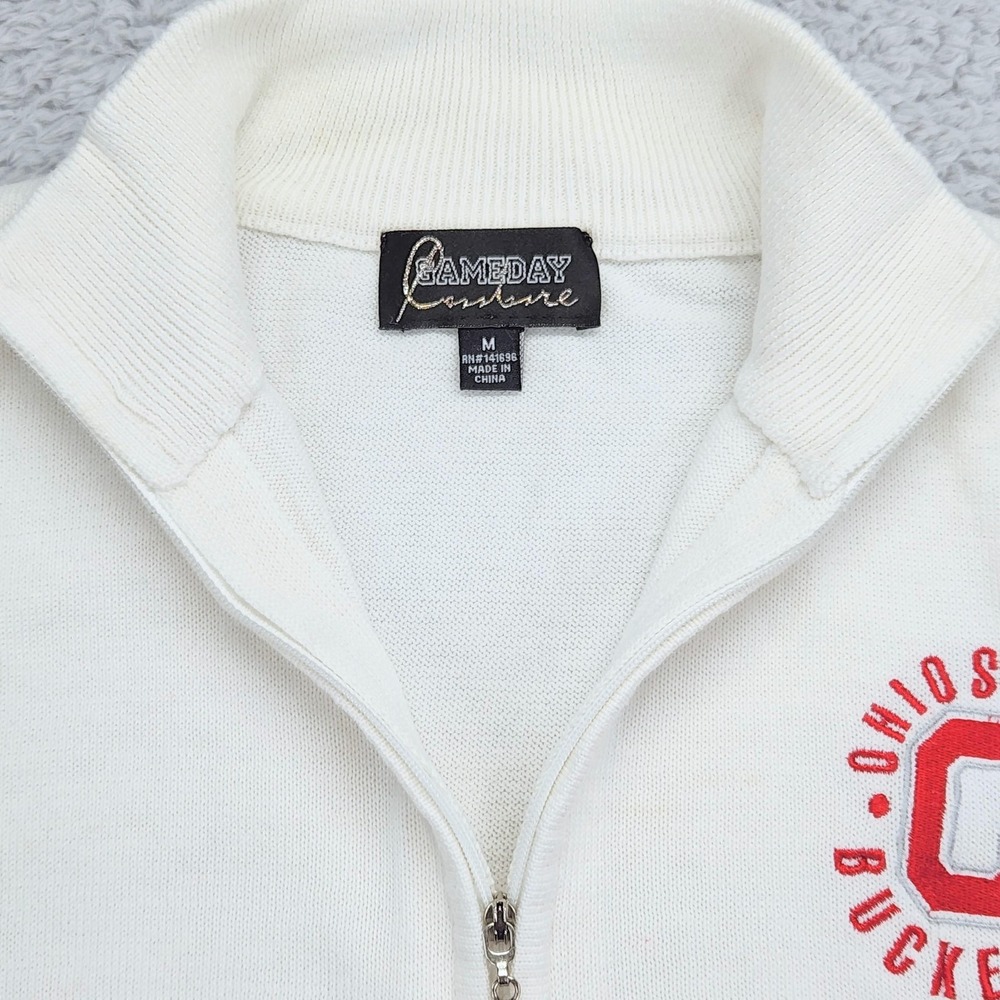 Ohio State Buckeyes Sweater Womens Medium White Red NCAA Football Quarter Zip - Picture 7 of 13